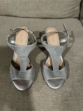 Silver T-Strap Evening Heels